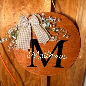 Personalized Wooden Door Decor with Bow